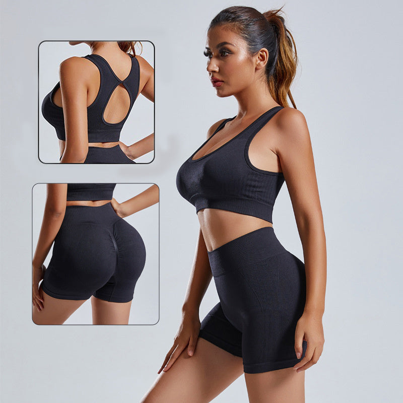 Womens 2PCS Yoga Set Seamless Vest Shorts Workout Outfit