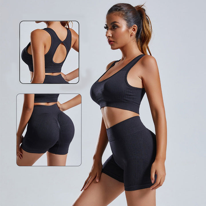 Womens 2PCS Yoga Set Seamless Vest Shorts Workout Outfit