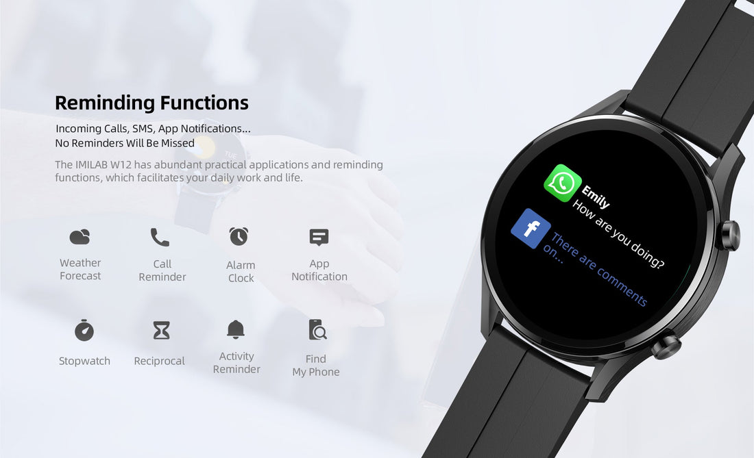 W12 Smart Watch Bluetooth Fitness Tracker Heart Rate Waterproof