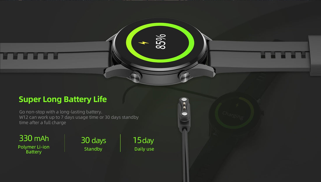 W12 Smart Watch Bluetooth Fitness Tracker Heart Rate Waterproof