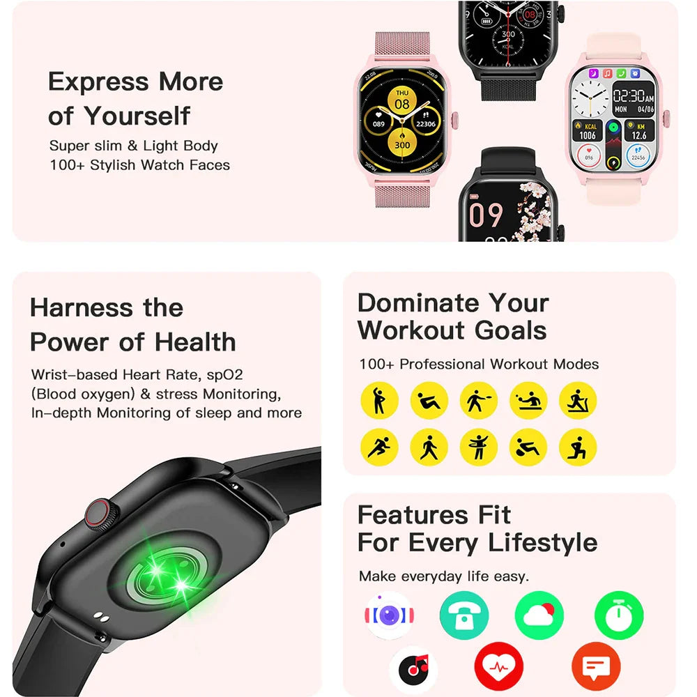 LT10 Smart Watch Bluetooth Call Fitness Tracker Touch Display