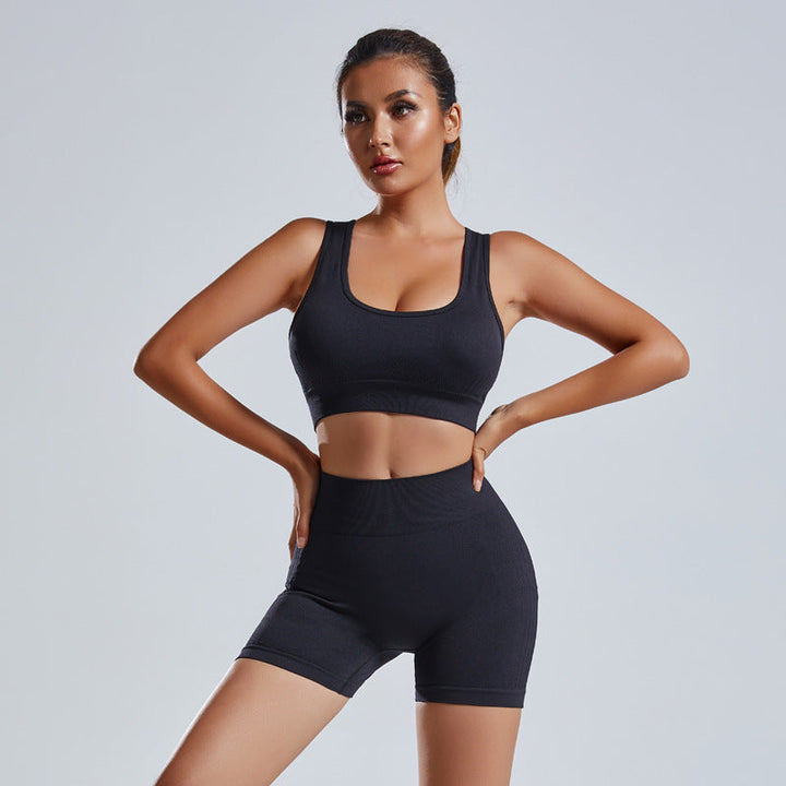 Womens 2PCS Yoga Set Seamless Vest Shorts Workout Outfit