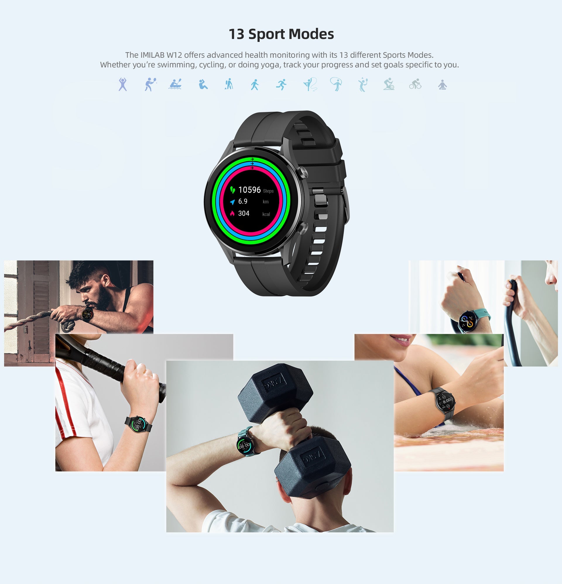 W12 Smart Watch Bluetooth Fitness Tracker Heart Rate Waterproof